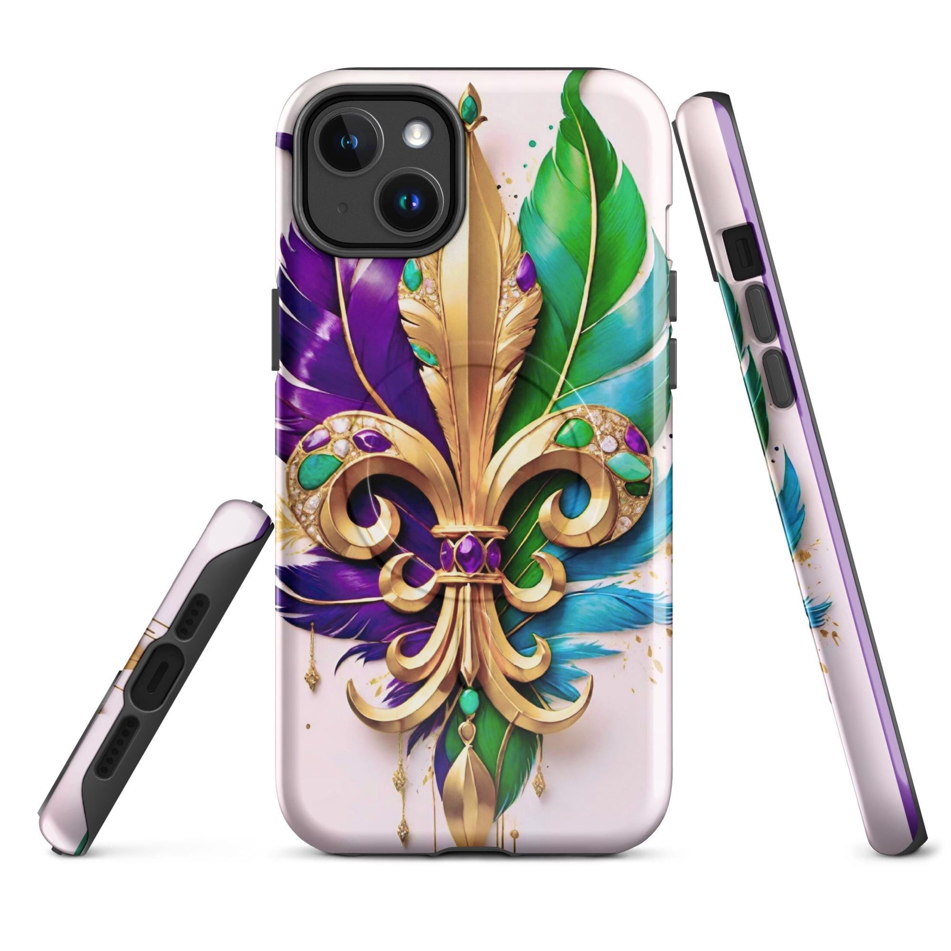 MagSafe® tough case for iPhone®, Mardi Gras , New Orleans, Nola, Fleur de lis, Carnival phone Case, Iphone 16, Iphone 16 max, iphone 16 pro
