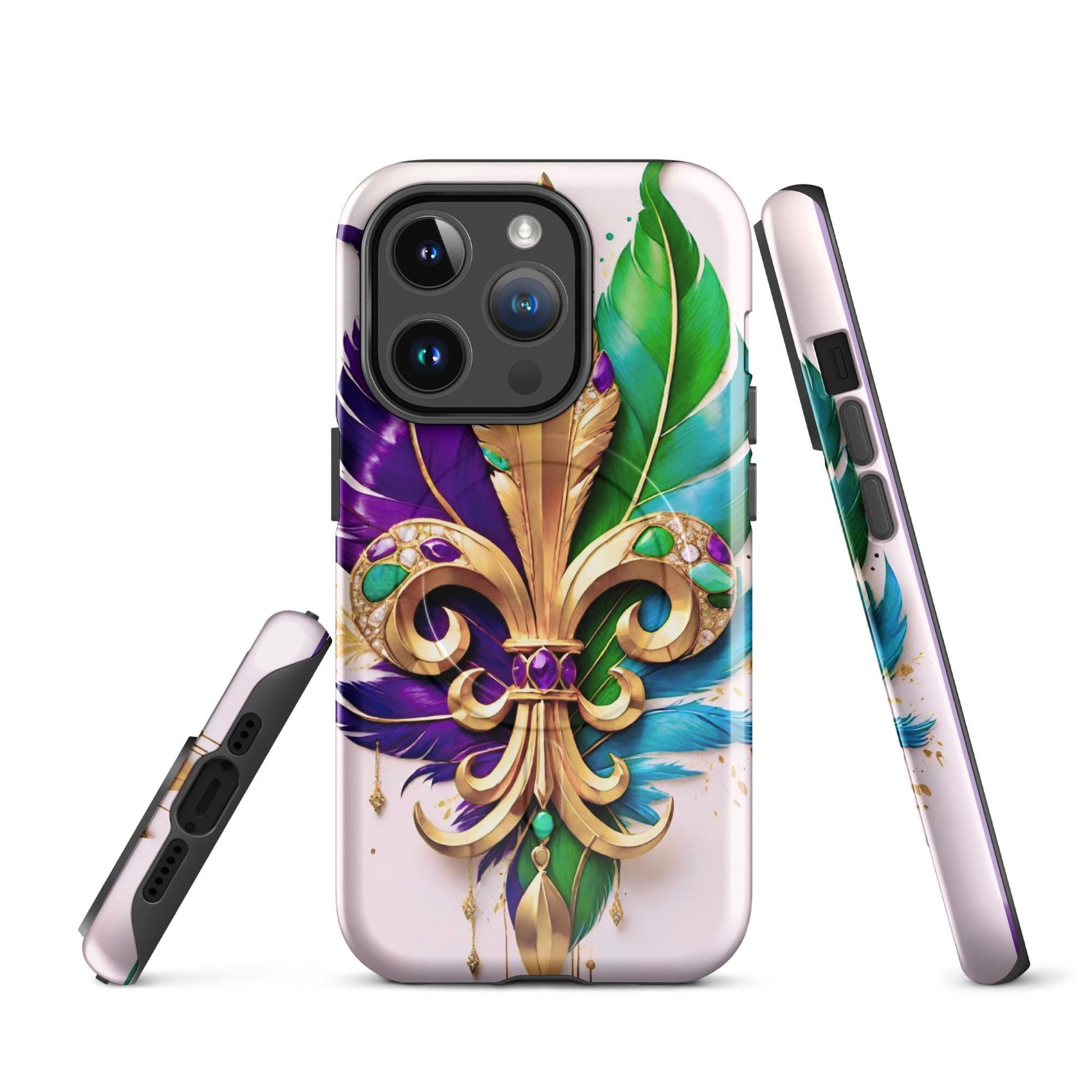 MagSafe® tough case for iPhone®, Mardi Gras , New Orleans, Nola, Fleur de lis, Carnival phone Case, Iphone 16, Iphone 16 max, iphone 16 pro