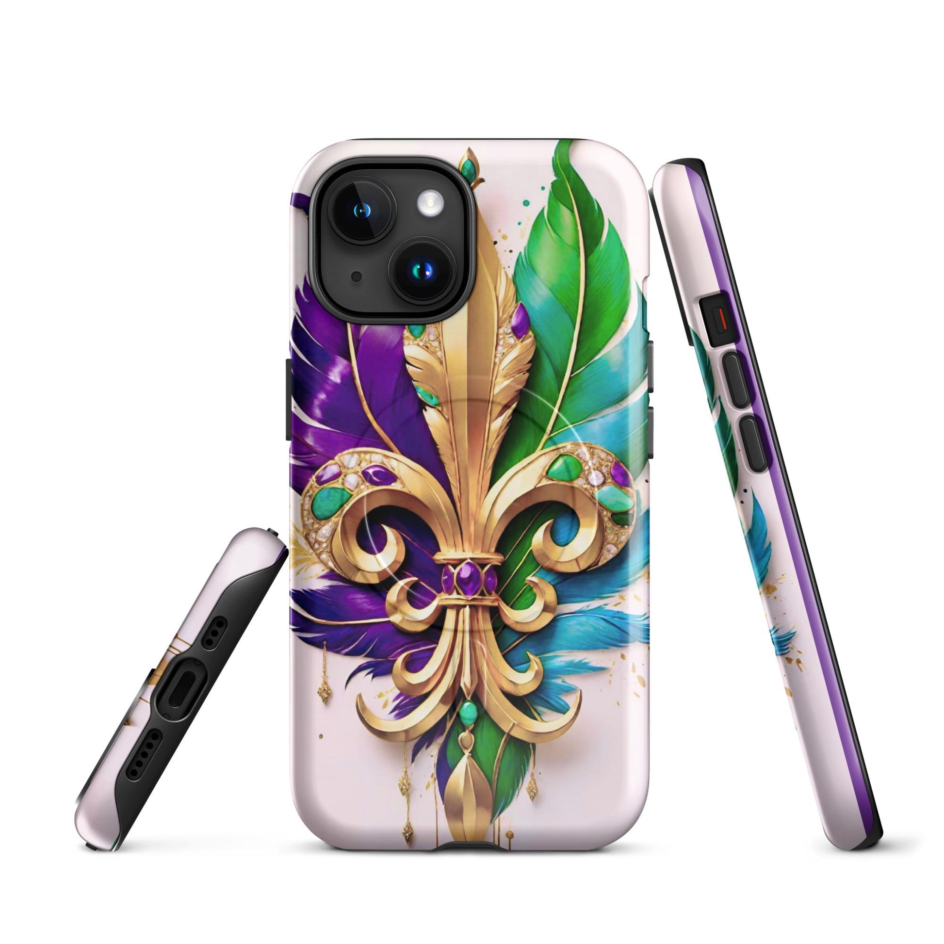 MagSafe® tough case for iPhone®, Mardi Gras , New Orleans, Nola, Fleur de lis, Carnival phone Case, Iphone 16, Iphone 16 max, iphone 16 pro