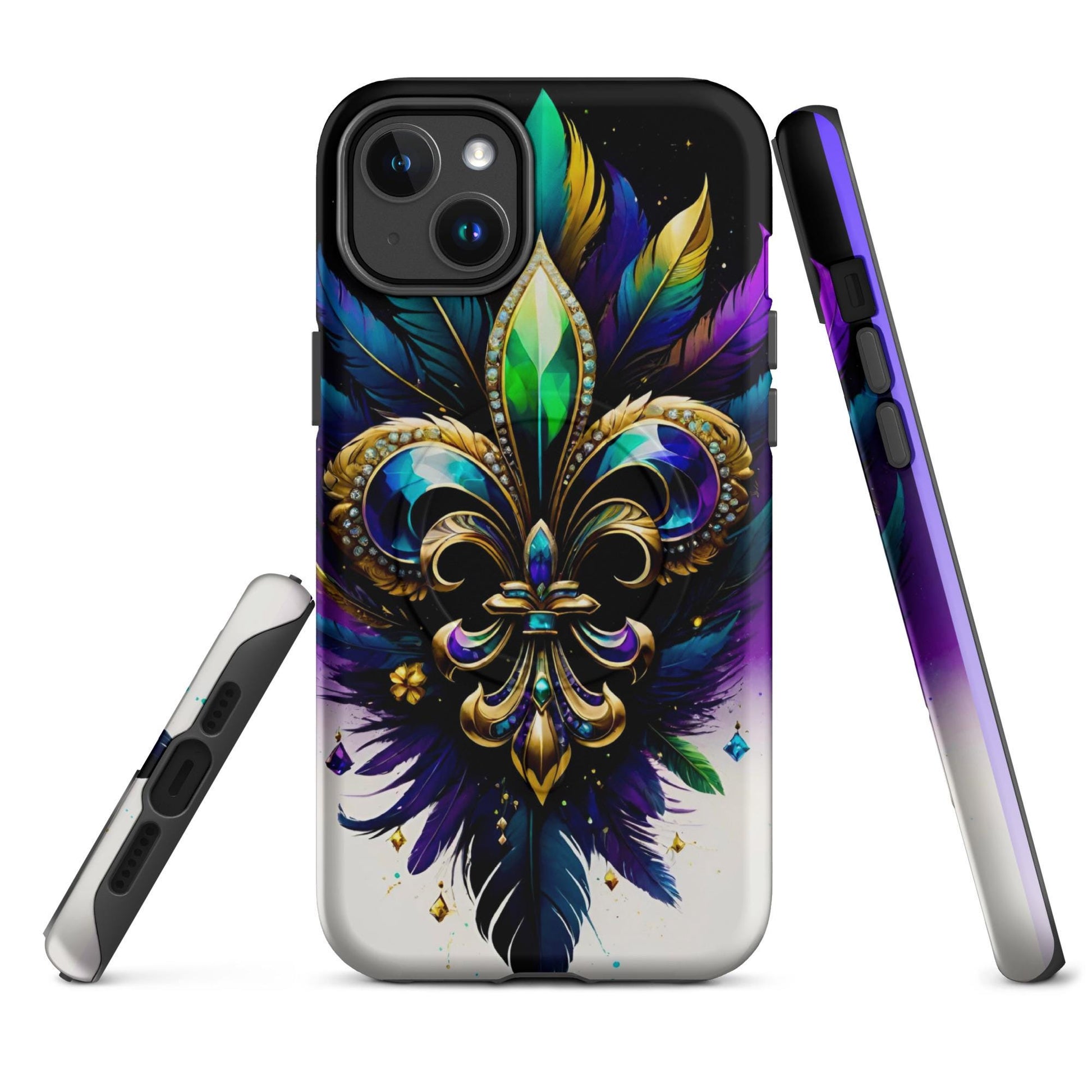 MagSafe® tough case for iPhone®, Mardi Gras , New Orleans, Nola, Fleur de lis, Carnival phone Case, Iphone 16, Iphone 16 max, iphone 16 pro
