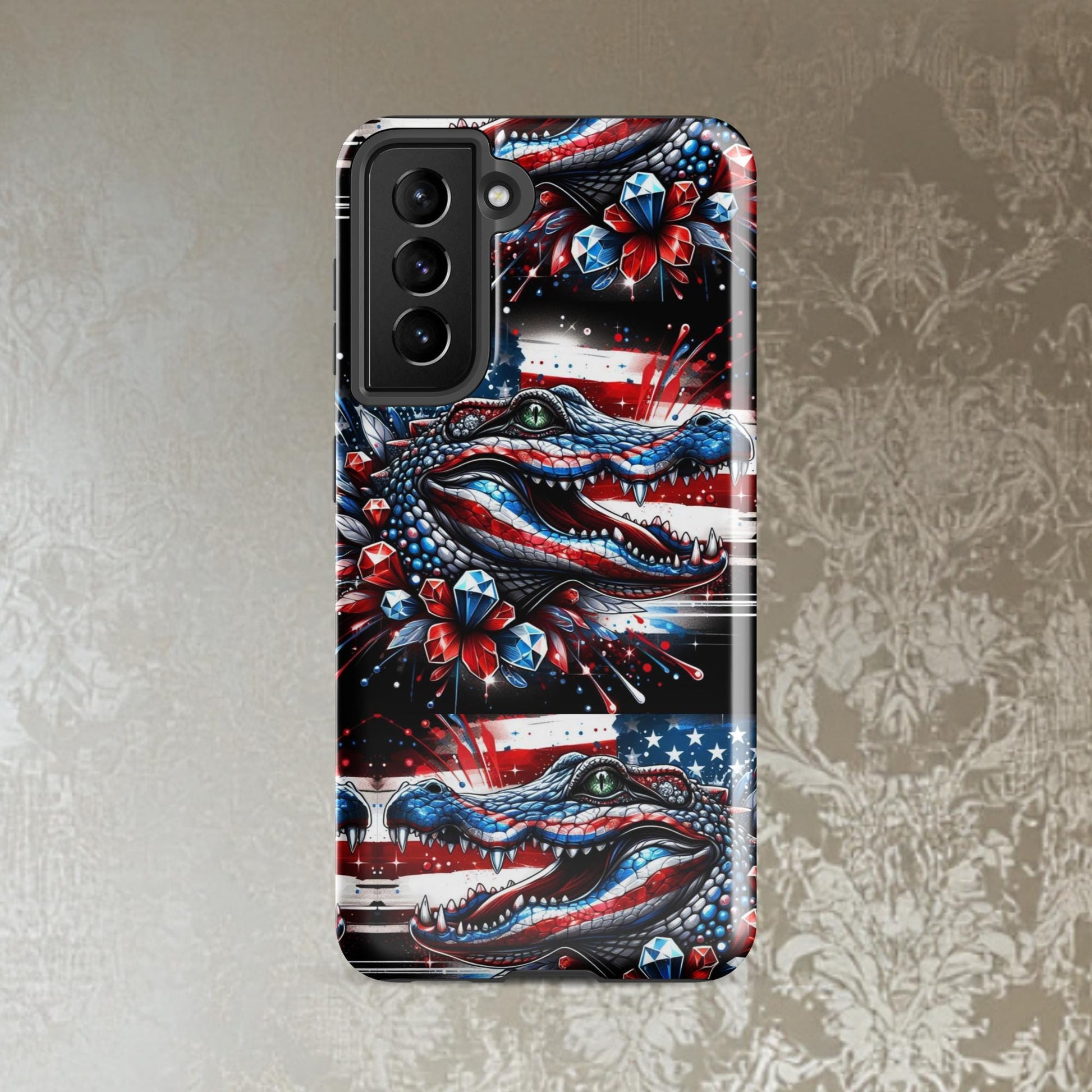 Red, white and Blue phone Case, July 4th Samsung Android phone case, Alligator phone case, patriotic phone case,Tough case for Samsung®