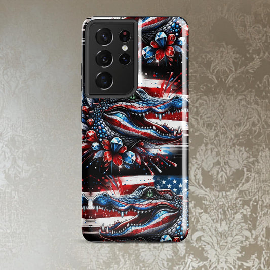 Red, white and Blue phone Case, July 4th Samsung Android phone case, Alligator phone case, patriotic phone case,Tough case for Samsung®